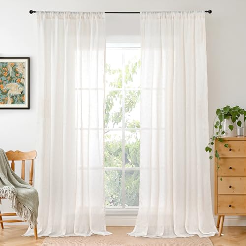 Light Filtering Linen Curtains - 84 Inch Length, 2 Panels Set