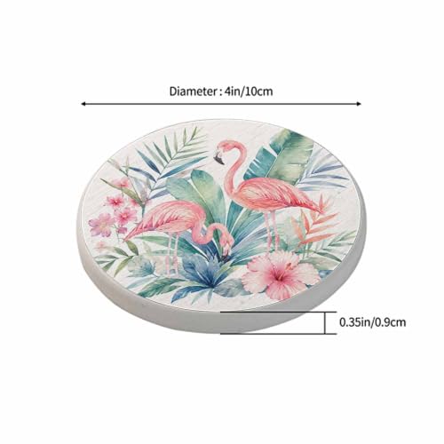 oFloral Pink Flamingo Coasters 4 Inch, Set of 2 – Tropical Palm Tree Drink Mats
