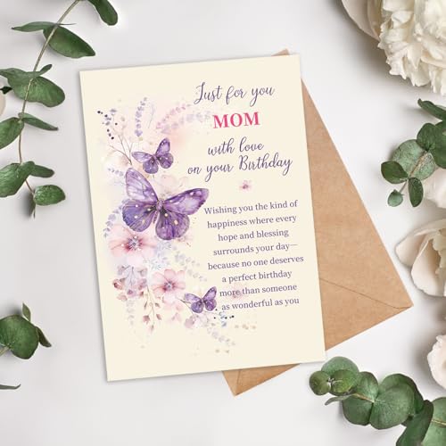 Floral Butterfly Birthday Card for Friend - Premium 300gsm Cardstock