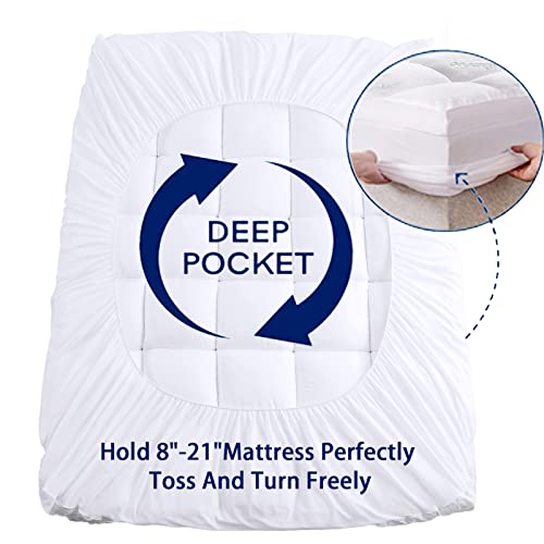 White Twin XL Mattress Topper - Extra Thick Pillow Top, Cooling Bamboo Cover