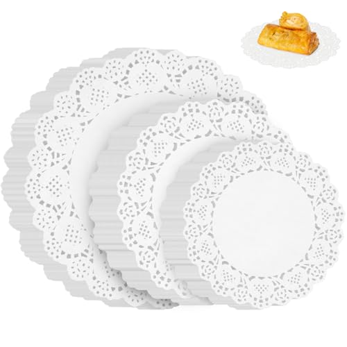 200-Pack White Lace Paper Doilies - 6.5, 8.5, and 10.5 Inch Assorted Sizes