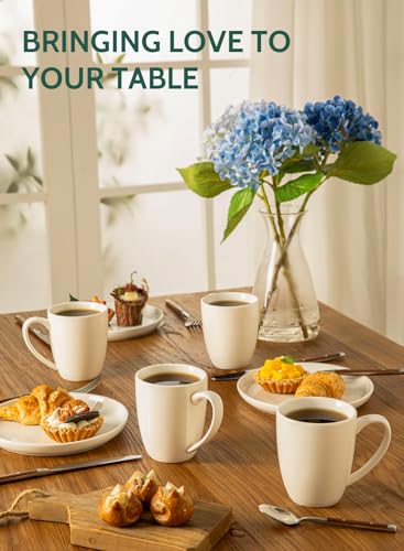 Sweese 12oz White Porcelain Coffee Mugs - Set of 6 for Latte, Tea, Hot Drinks