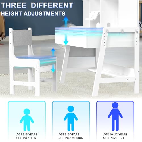 Height Adjustable Kids Study Desk and Padded Chair Set with Storage