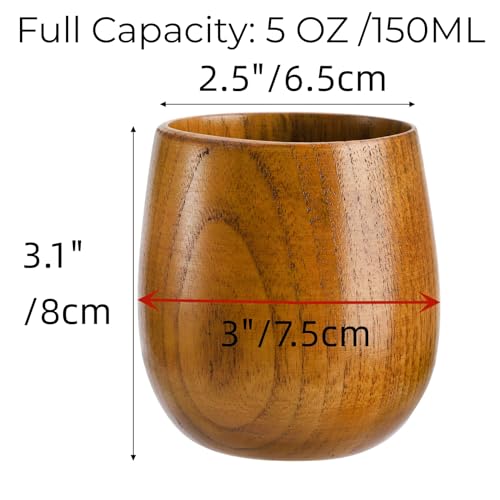 Hiceeden 6 Pack Wooden Japanese Tea Cups 5oz Natural Jujube Wood Handcrafted Drinkware