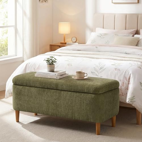 39.4-Inch Upholstered Storage Ottoman Bench with Wooden Legs