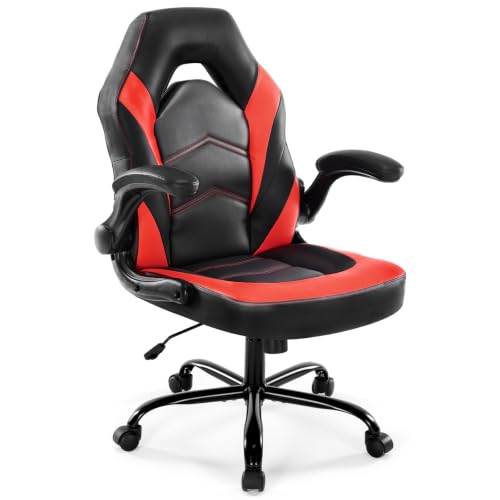 Ergonomic Gaming Chair with Flip-Up Armrests and Lumbar Support, Scarlet Red