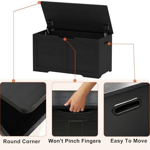 31.5-Inch Wooden Storage Bench with Safety Hinges, Large Lift-Top Toy Chest