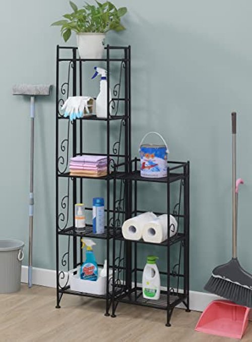 Convenience Concepts Xtra Storage 3 Tier Folding Metal Shelf with Scroll Design, Black