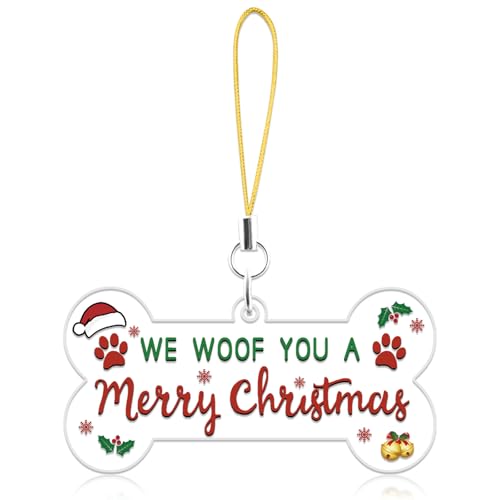 Sudikub Red Christmas Dog Stocking Ornament – Acrylic Holiday Gift, We Woof You A Merry Christmas