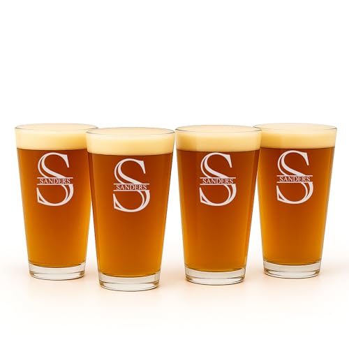 Custom Engraved Pint Glasses - Personalized Set of 4 Beer Glasses
