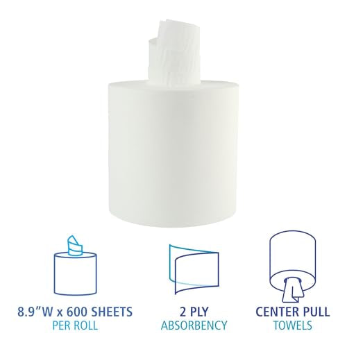 2-Ply Center-Pull Disposable Paper Towel Rolls, White (6 Rolls/Carton)