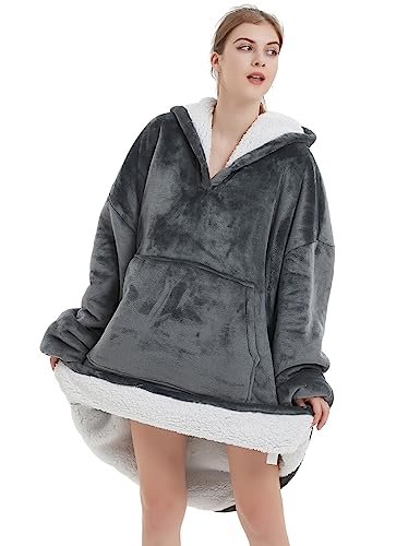 NAFLEAP Adult Grey Blanket Hoodie Wearable Blanket for Women