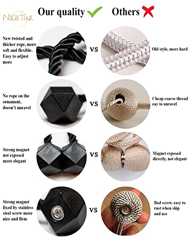 Magnetic Curtain Tiebacks - Heavy Duty Woven Rope Holdbacks, Set of 2