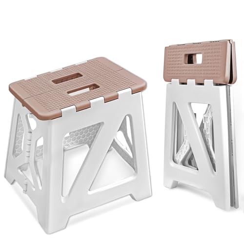 Foldable Step Stool for Adults - 12.9-Inch Heavy-Duty Plastic Folding Stool