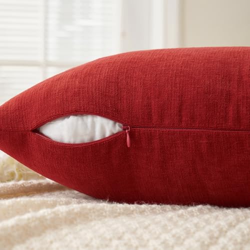 MIULEE Christmas Red Chenille Throw Pillow Covers 18x18 Pack of 2