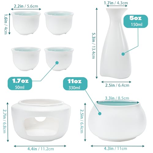 Foraineam Ceramic Sake Set with Warmer and Cups - Japanese Style Hot Drink Barware