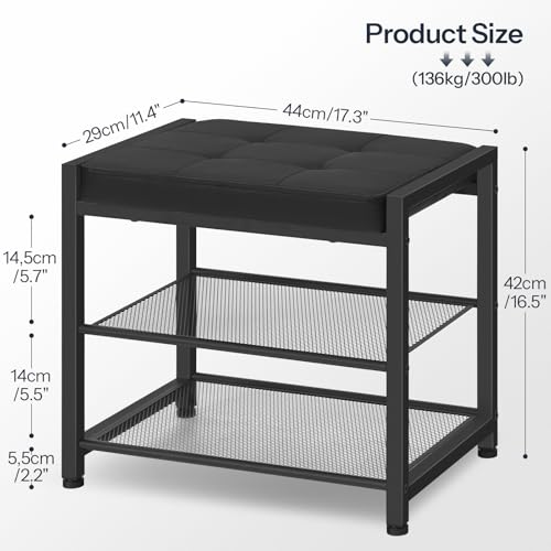 3-Tier Shoe Storage Bench with Padded PU Leather Seat, Entryway Shoe Rack