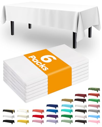 Disposable Plastic Tablecloths 6-Pack - 54 x 108 Inch Table Covers