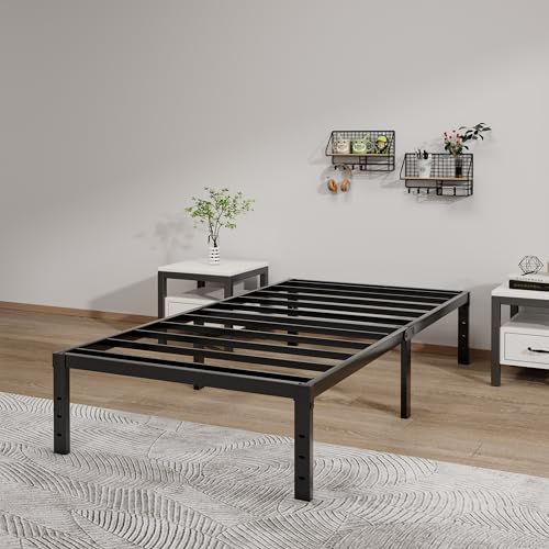 LUMUNANCE Heavy-Duty Twin Metal Platform Bed Frame with Storage Space