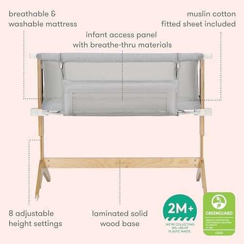 Breathable Baby Bassinet & Bedside Sleeper - Adjustable Height, Washable Mesh