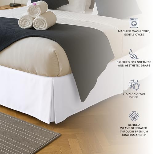 Queen Bed Skirt with 16-Inch Drop - Pleated White Microfiber Dust Ruffle