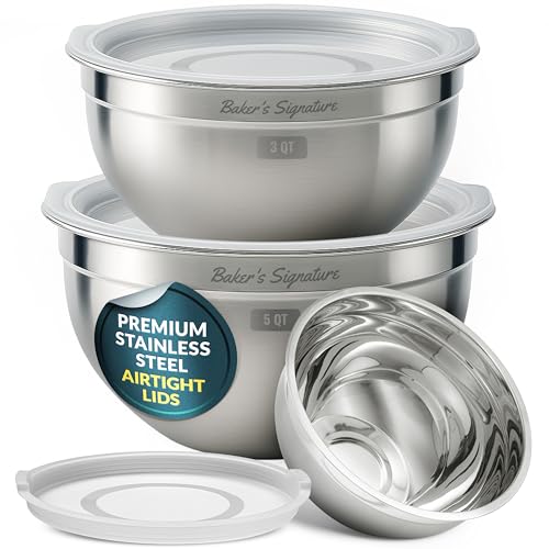 Stainless Steel Mixing Bowls with Lids Set of 3 - Nesting Prep & Storage Bowls