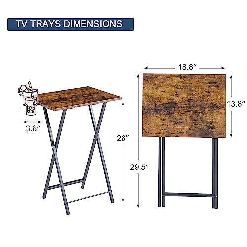 Folding TV Tray Table Set of 2 with Cup Holder, Portable Snack Desk