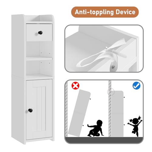 Slim Bathroom Storage Cabinet with Drawer, Narrow Toilet Paper Organizer