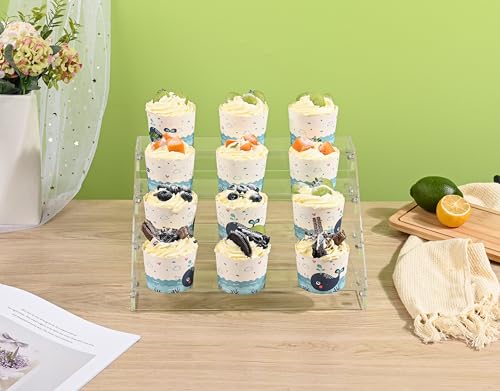 12-Inch 4-Tier Acrylic Display Riser Shelf for Collectibles and Cosmetics