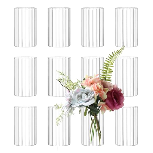 12-Pack Clear Ribbed Glass Cylinder Vases (6 Inch) for Table Centerpieces