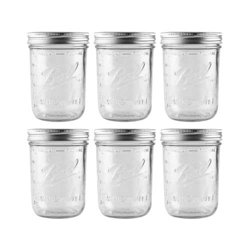16 oz Wide Mouth Glass Mason Jars with Airtight Lids - 6 Pack