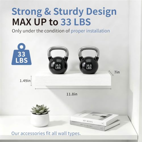 12-Inch White Floating Wall Shelves - Set of 2 Modern Wooden Hanging Shelves