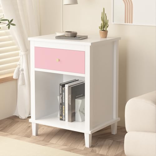 Modern Kids Nightstand with Drawer and Open Shelf for Bedroom