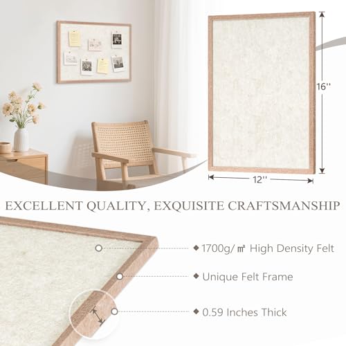16x12 Inch Beige Felt Bulletin Board - Minimalist Wall Pin Board for Office