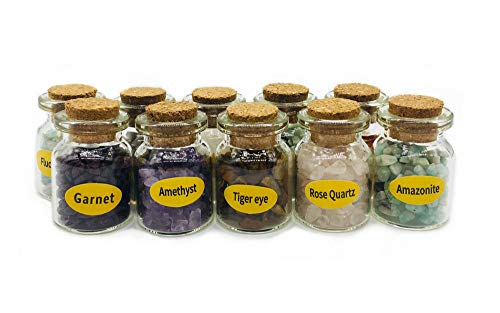 10-Piece Mini Glass Wishing Bottle Set with Assorted Tumbled Gemstone Chips