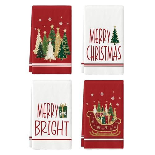 Artoid Mode Red Star Christmas Kitchen Towels Set of 4 18x26 Inches - Holiday Decor