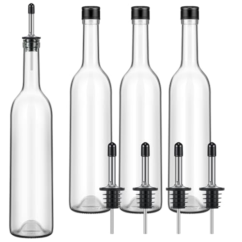 Maxdot 4-Piece 750ml Glass Long Neck Wine Bottles with Pour Spouts & Stoppers