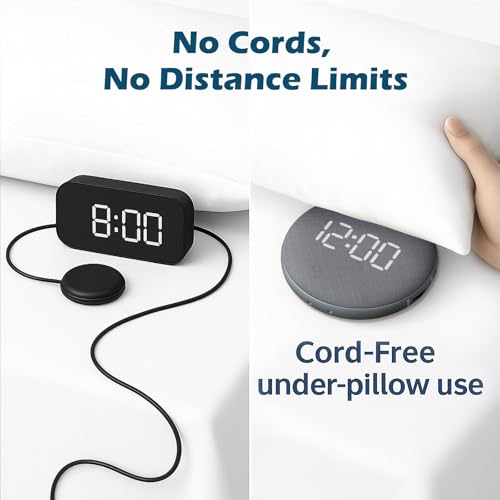 Super Loud Vibrating Alarm Clock for Heavy Sleepers - Cordless Bed Shaker