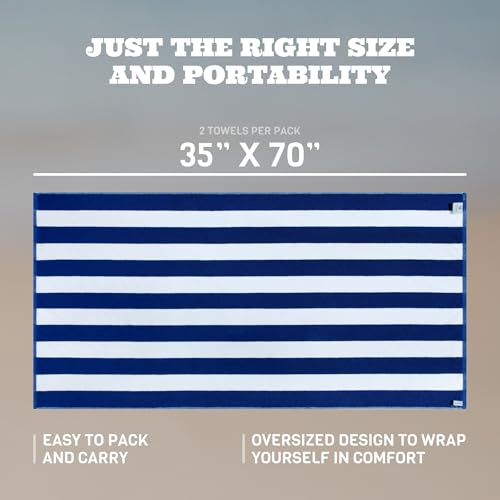 White Classic Oversized Cabana Stripe Beach Towels 2 Pack - 35x70 Cotton