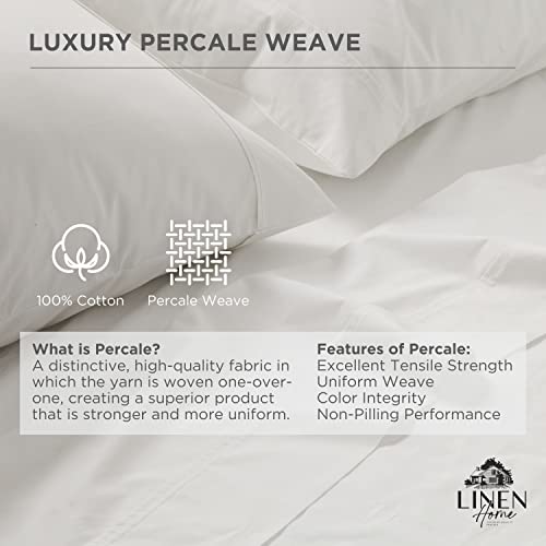 Linen Home 100% Cotton Queen Fitted Sheet - Deep Pocket Percale Weave