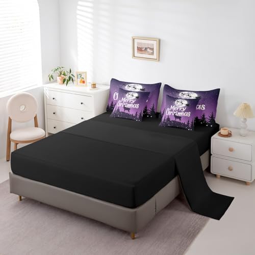 Merry Christmas 7-Piece Comforter Set Full - Erosebridal Deer Elk Bedding Purple