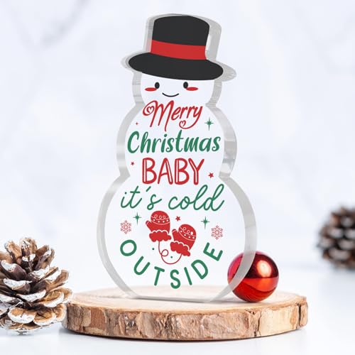 Pigort Christmas Snowman Acrylic Sign - Baby It's Cold Outside Holiday Decor, 5.1x2.9 Inches