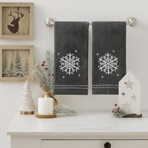 Embroidered Snowflake Fingertip Towels, 100% Cotton, 12 x 18, Set of 2