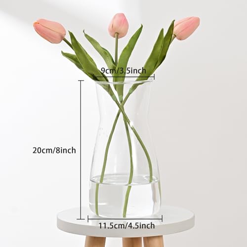 Clear Glass Flower Vase 8 Inch - Modern Boho Decorative Table Centerpiece