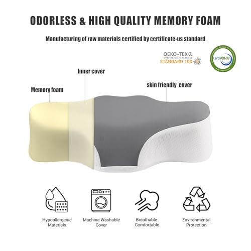 Travel Size Cervical Neck Pillow - Ergonomic Memory Foam for Pain Relief