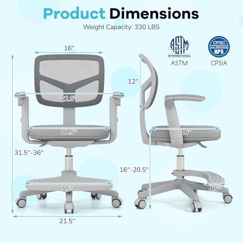 Ergonomic Kids Desk Chair with Adjustable Height, Footrest and Flip-up Arms