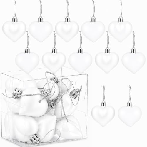 One More Once White Heart Ornaments Set of 12 - Valentine & Christmas Decorations