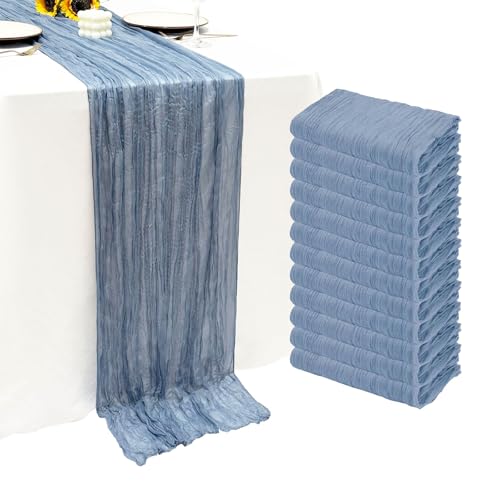12-Pack Dusty Blue Cheesecloth Table Runners, 20x120 Inch Gauze Table Decor