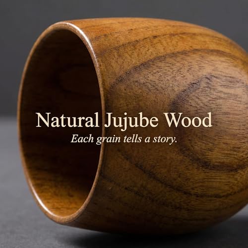 Hiceeden 6 Pack Wooden Japanese Tea Cups 5oz Natural Jujube Wood Handcrafted Drinkware