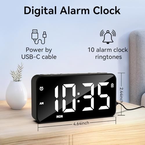 Digital Alarm Clock with Dual Alarms, Adjustable Volume, and Backup Battery